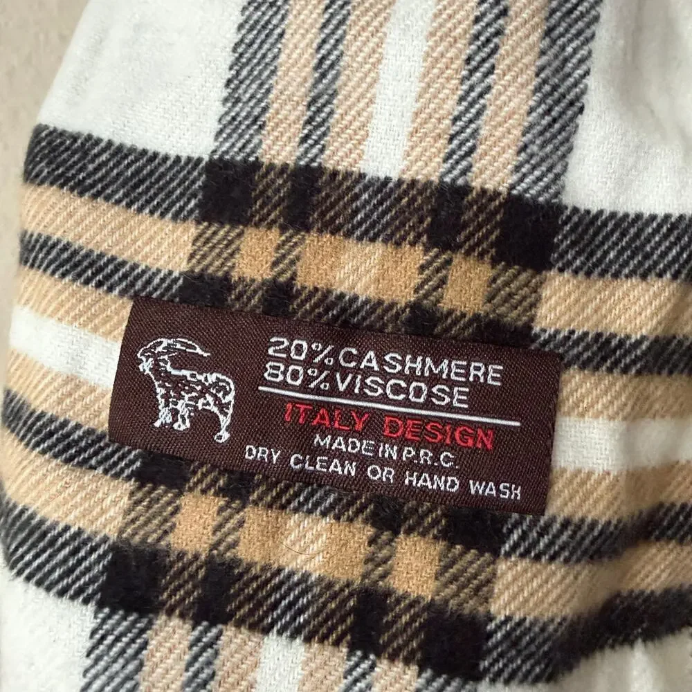 Italy Design Cashmere Blend Plaid Fringe Scarf